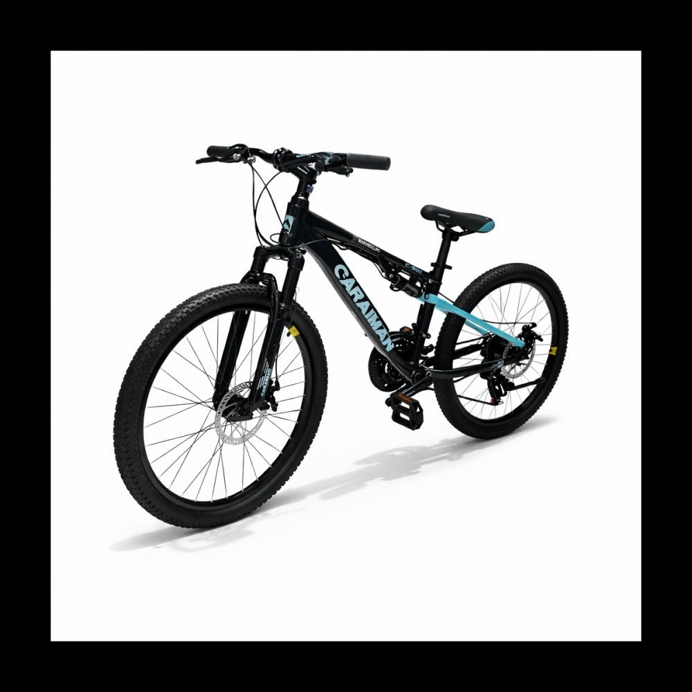 Bicicletă Caraiman, roți 26 inch, cu dublă suspensie, frâne pe disc, 26 GTR-601 Albastru Cameleon