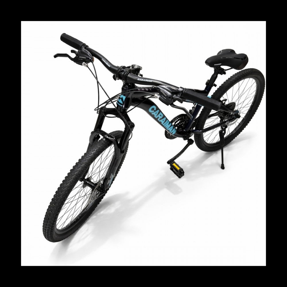 Bicicletă Caraiman, roți 26 inch, cu dublă suspensie, frâne pe disc, 26 GTR-601 Albastru Cameleon