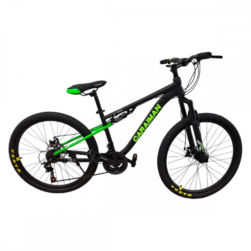 Bicicletă Caraiman, roți 26 inch, cu dublă suspensie, frâne pe disc, 26 GTR-601 Verde