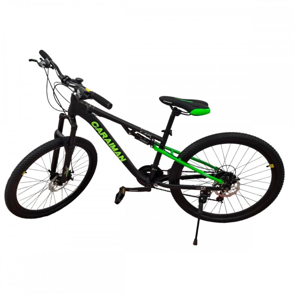 Bicicletă Caraiman, roți 26 inch, cu dublă suspensie, frâne pe disc, 26 GTR-601 Verde