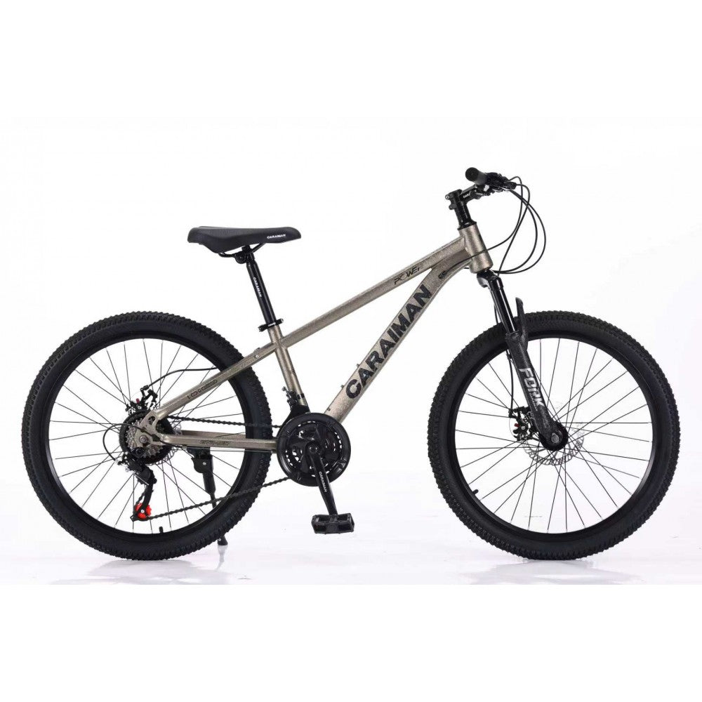 Bicicleta MTB cu Roti de 24 GTR-007, 21 Viteze, Manete Secventiale Shimano, gri/negru
