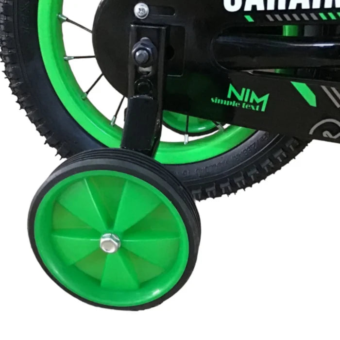 Bicicletă Caraiman, cu roți ajutătoare, roți 12 sau 14 inch, cadru oțel, verde