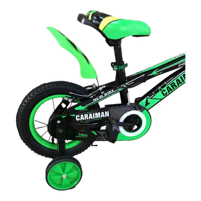 Bicicletă Caraiman, cu roți ajutătoare, roți 12 sau 14 inch, cadru oțel, verde