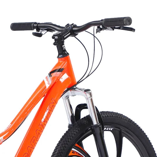 Bicicletă Caraiman, roți 24 sau 26 inch, cadru oțel, frâne pe disc, portocalie