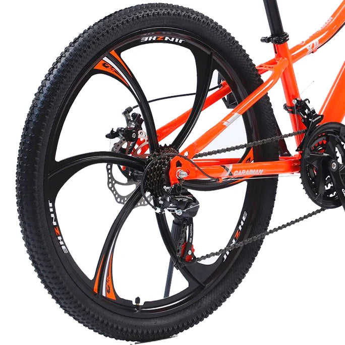 Bicicletă Caraiman, roți 24 sau 26 inch, cadru oțel, frâne pe disc, portocalie