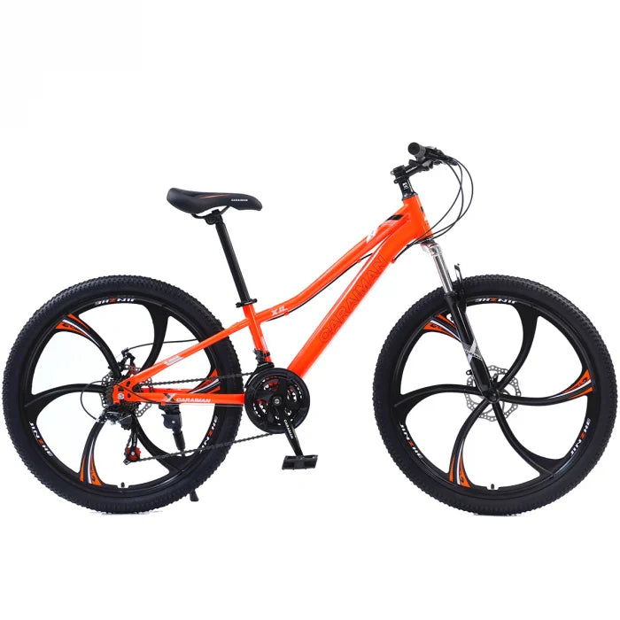 Bicicletă Caraiman, roți 24 sau 26 inch, cadru oțel, frâne pe disc, portocalie