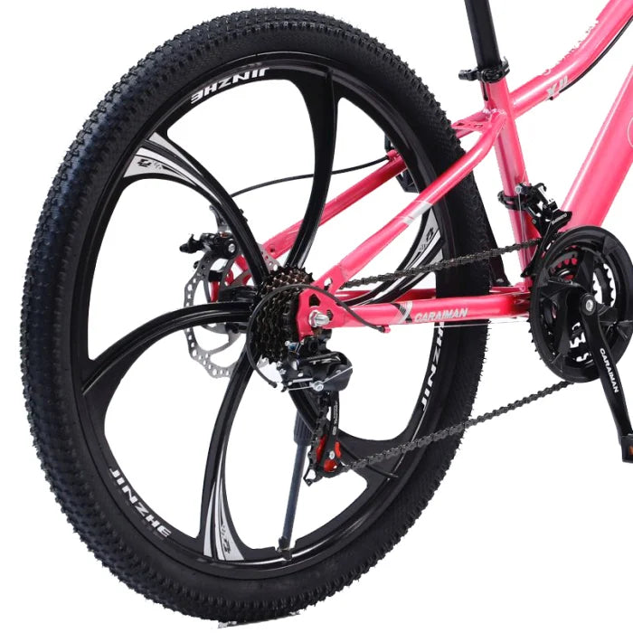 Bicicletă Caraiman, roți 24 sau 26 inch, cadru oțel, frâne pe disc, roz