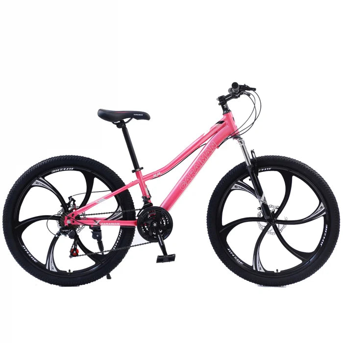 Bicicletă Caraiman, roți 24 sau 26 inch, cadru oțel, frâne pe disc, roz