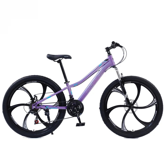 Bicicletă Caraiman, roți 24 sau 26 inch, cadru oțel, frâne pe disc, mov