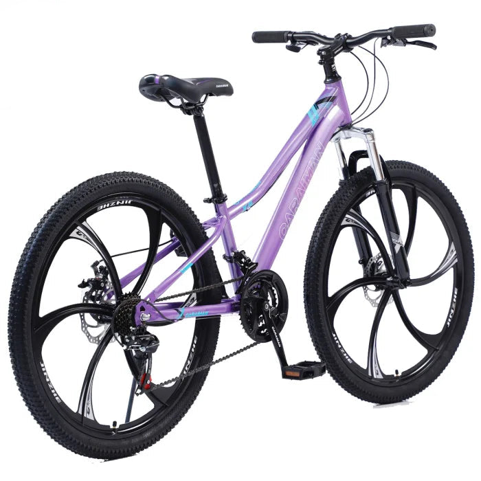 Bicicletă Caraiman, roți 24 sau 26 inch, cadru oțel, frâne pe disc, mov