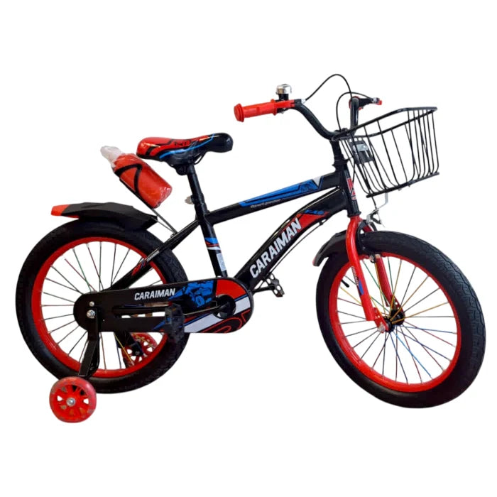 Bicicletă copii Caraiman 16 / 18 inch, roți ajutătoare, coș față și bidon apă, roșie