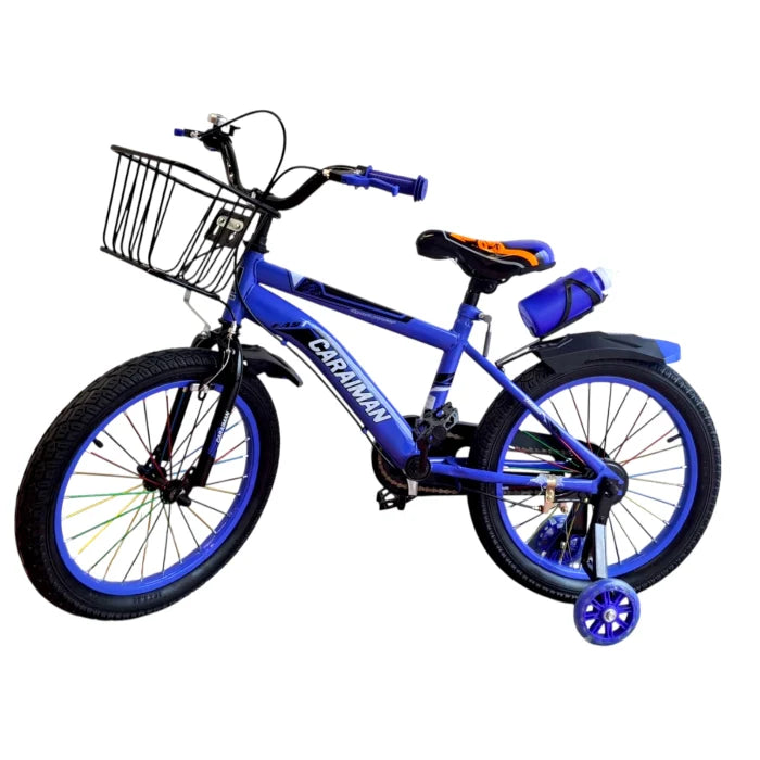 Bicicletă copii Caraiman 16 / 18 inch, roți ajutătoare, coș față și bidon apă, albastru