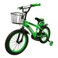 Bicicletă copii verde 12 / 14 inch, cu roți ajutătoare, coș față, bidon apă, Caraiman