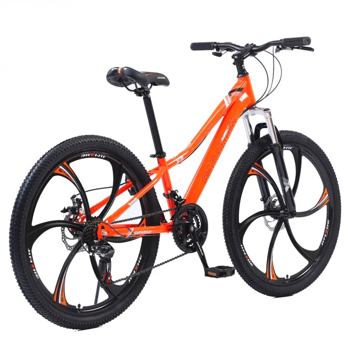 Bicicletă Caraiman, roți 24 sau 26 inch, cadru oțel, frâne pe disc, portocalie